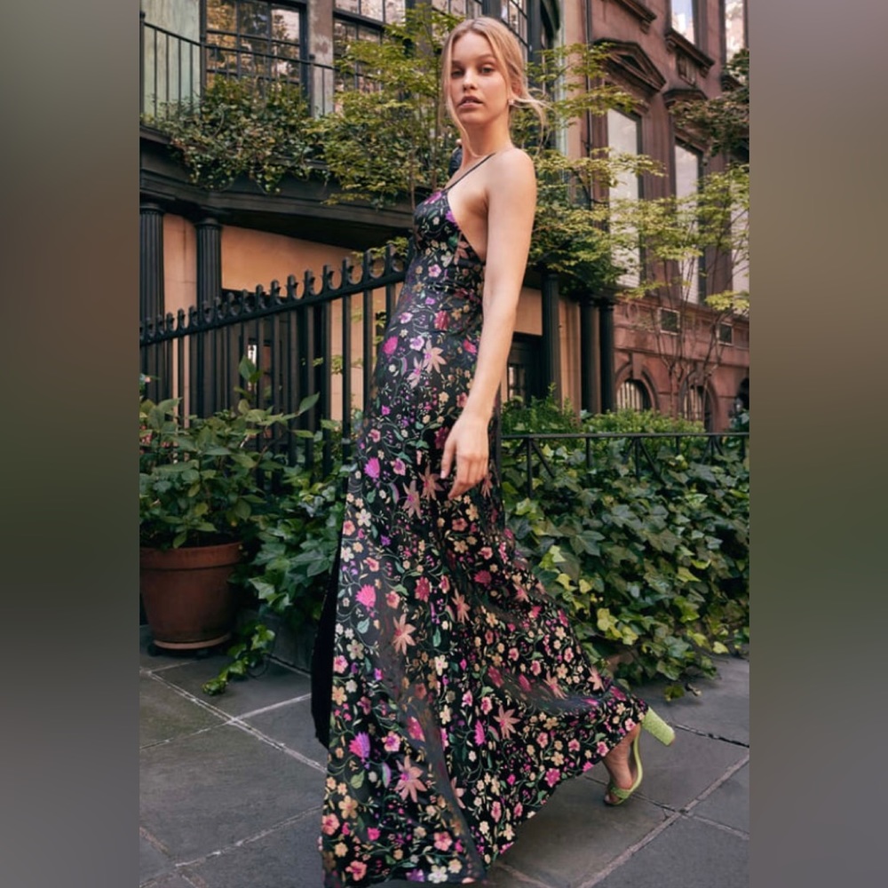 Lulu's Black Maxi Dress with Pink Floral Design - Picture 3 of 10